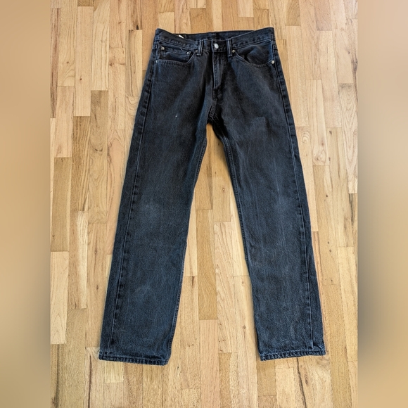 Levis 505 Jeans Mens 34x33 Black Regular Fit Straight Leg Denim Pants - Picture 2 of 13